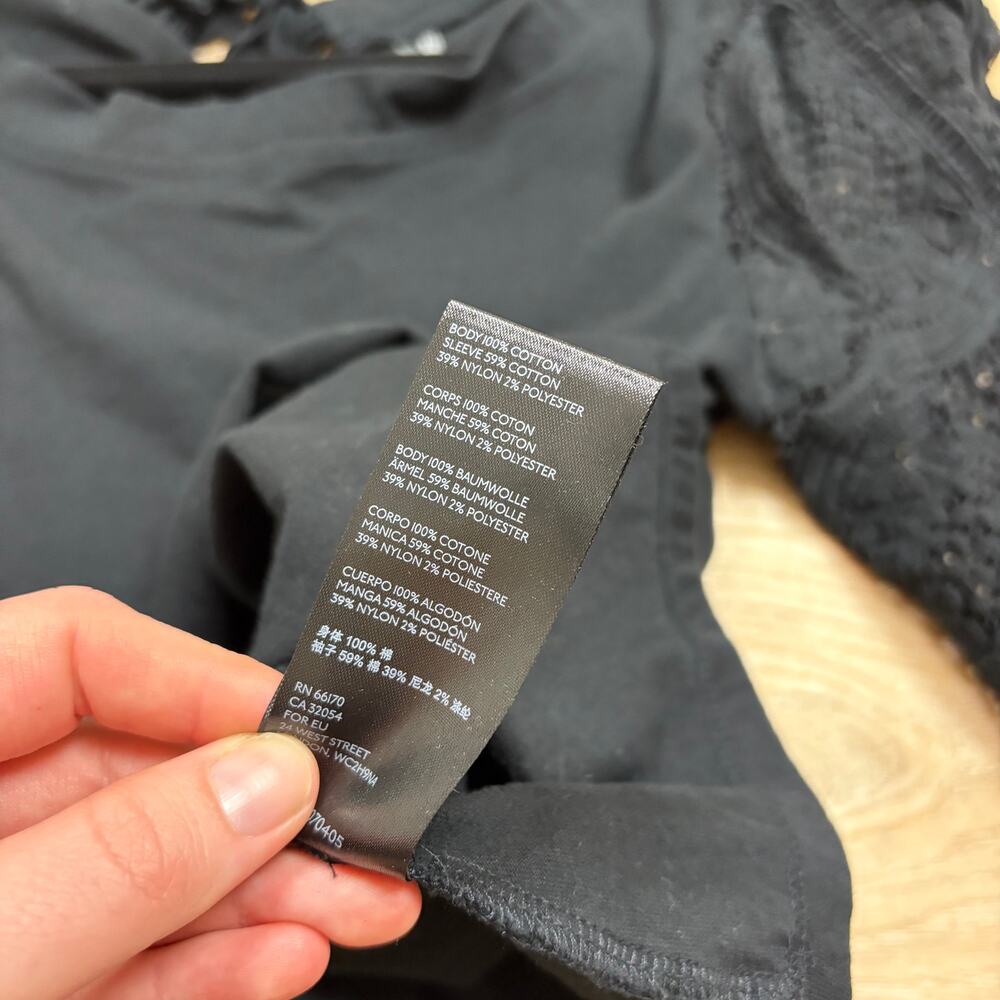 Anthropologie Lace Sleeve Blouse Women’s‎ L Color Black - Picture 6 of 7